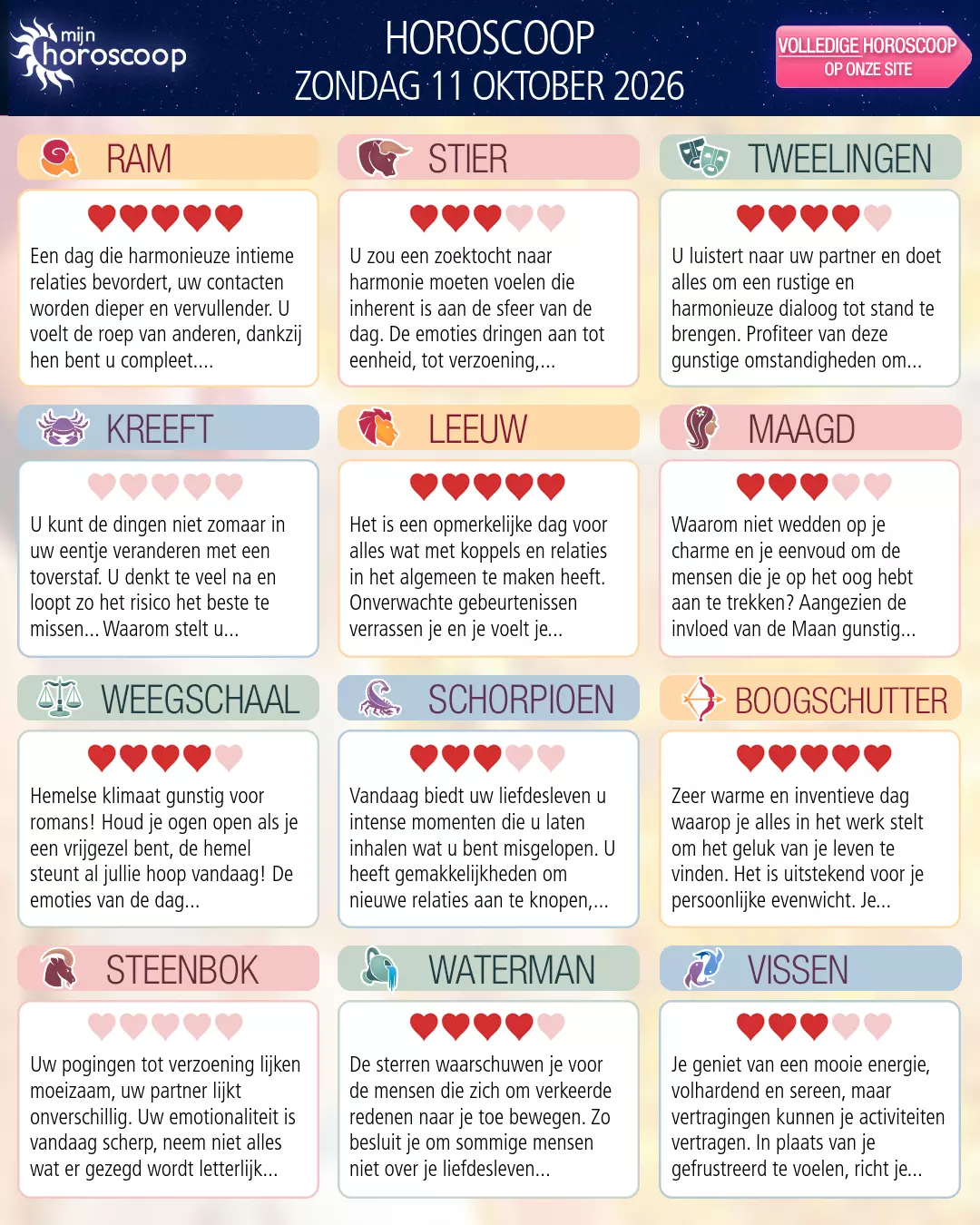 Horoscoop van zondag 11 oktober 2026